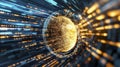 Digital Data Stream: Glowing Tunnel of Binary Code, Abstract Technology Background Royalty Free Stock Photo
