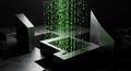 Digital Data Stream - Green Binary Code Falling into Abstract Futuristic Technology Structure Royalty Free Stock Photo