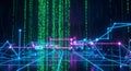 Digital Data Stream and Network Connections - Green Binary Code and Blue Network Visualization Royalty Free Stock Photo
