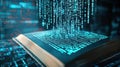 Digital data stream over open book knowledge and technology Royalty Free Stock Photo
