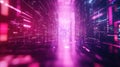 Digital data stream passing through abstract neon tunnel Royalty Free Stock Photo