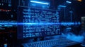 Digital data streams across a computer screen, showcasing complex algorithms and code in a futuristic setting Royalty Free Stock Photo