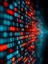 Digital data streams with binary code in vibrant red and blue hues Royalty Free Stock Photo