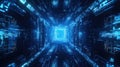 Digital data moving through futuristic blue tunnel network Royalty Free Stock Photo