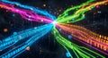 Digital data streams converging into a vibrant, futuristic network visualization Royalty Free Stock Photo