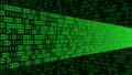 Digital data streams flow into each other - series of binary code in green color