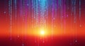 Digital data streams flowing downwards in a vibrant red and orange gradient background Royalty Free Stock Photo