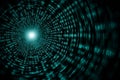 Digital data tunnel with binary code vortex and glowing center Royalty Free Stock Photo