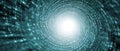 Digital data tunnel with binary code vortex and glowing center Royalty Free Stock Photo
