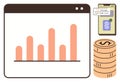 Digital data visualization with bar chart, secure mobile authentication, and financial growth concept Royalty Free Stock Photo