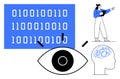 Digital Data Visualization with Binary Code, Eye, Brain Activity, and Analyst in Action Royalty Free Stock Photo