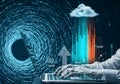 Digital data visualization with cloud computing and futuristic elements Royalty Free Stock Photo