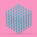 Digital Data Visualization Concept. Abstract Blue Wireframe Atom Mesh Cube in Duotone Style. 3d Rendering