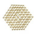 Digital Data Visualization Concept. Abstract Golden Wireframe Atom Mesh Cube. 3d Rendering