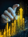 Digital data visualization of financial growth and technological progress represented by an upward trending bar chart illuminated Royalty Free Stock Photo