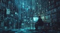 Digital data visualization in a futuristic library