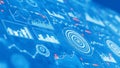 Digital data visualization interface featuring abstract information technology concept Royalty Free Stock Photo