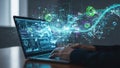 Digital Data Visualization On Laptop Screen With Hands Royalty Free Stock Photo