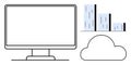 Digital data visualization with monitor, bar chart, and cloud symbolizing analytics and cloud storage Royalty Free Stock Photo