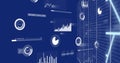 Digital data visualizations with various charts and graphs displayed on blue background Royalty Free Stock Photo