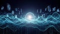 Digital data wave with binary code and icons Royalty Free Stock Photo