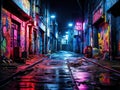 Digital Decay: A Cyberpunk Alley with Graffiti and Trash