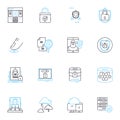 Digital defense linear icons set. Cybersecurity, Encryption, Firewall, Malware, Passwords, Phishing, Vulnerabilities