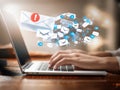 Digital Deluge: A Visual Exploration of Email Overload Through Animated Envelopes and Blue Dominance Royalty Free Stock Photo