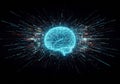 A digital depiction of a brain, created with bright blue circuit-like lines, symbolizing Royalty Free Stock Photo