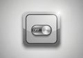 A digital depiction of a metallic toggle switch labeled \