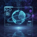 A holographic globe centered within a futuristic interface featuring a Royalty Free Stock Photo
