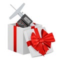 Digital depth micrometer inside gift box, present concept. 3D rendering