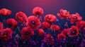 Anzac Day Tribute: Red Poppy Flowers on Purple Background - AI Generated Digital Design Royalty Free Stock Photo