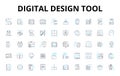 Digital design tool linear icons set. Photoshop, Illustrator, Sketch, Figma, Canva, Procreate, Inkscape vector symbols