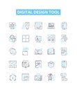 Digital design tool vector line icons set. Digital, Design, Tool, Graphic, Illustrator, Photoshop, CorelDRAW