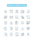 Digital design tool vector line icons set. Digital, Design, Tool, Graphic, Illustrator, Photoshop, CorelDRAW