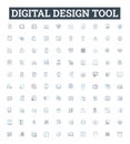 Digital design tool vector line icons set. Digital, Design, Tool, Graphic, Illustrator, Photoshop, CorelDRAW