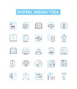 Digital design tool vector line icons set. Digital, Design, Tool, Graphic, Illustrator, Photoshop, CorelDRAW