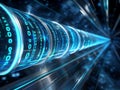 Digital Destiny: A Futuristic Tunnel Through Binary Code Streaming in Bright Blue and Glowing White Royalty Free Stock Photo