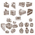 Digital detailed line art sliced cake Royalty Free Stock Photo