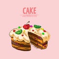 Digital detailed line art sliced cake Royalty Free Stock Photo
