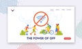 Digital Detox Landing Page Template. Characters Resting in Park Free of Internet. Men and Women Walking, Cycling