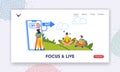 Digital Detox Landing Page Template. People Turn Off Phones And Exit On Nature. Characters Disconnect From Technology