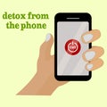 Digital detox. Detox from the phone. Key Exit Digital. Phone smartphone in a hand. Modern lifestyle. Millennial user.