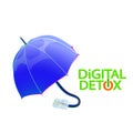 Digital detox and protecting the flow of information. Vector illustration. Umbrella with disconnected Internet plug Royalty Free Stock Photo