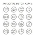 Digital detox set. Characters practicing mindfulness, reducing screen