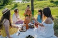 Digital Detox, time for disconnecting from electronic devices. Mobile phones on basket on picnic background. Group of Royalty Free Stock Photo