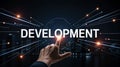 Digital Development Concept Represented by Finger Touching Interface with Futuristic Light Rays Emanating from the Word Royalty Free Stock Photo
