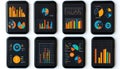 Digital device screens displaying various financial charts and graphs analytics Royalty Free Stock Photo