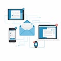 Digital devices connected showing email synchronization Royalty Free Stock Photo